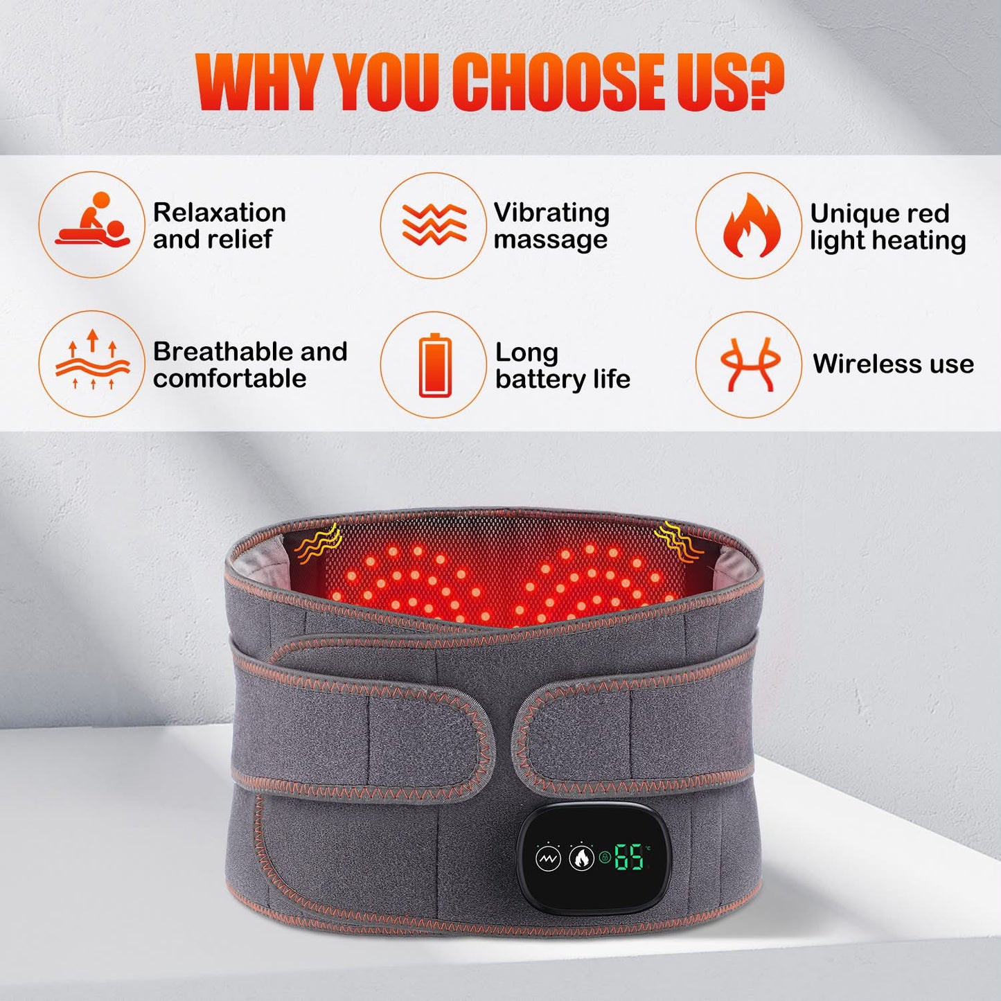 Infrared Heating & Electric Vibration Waist Massager Belt