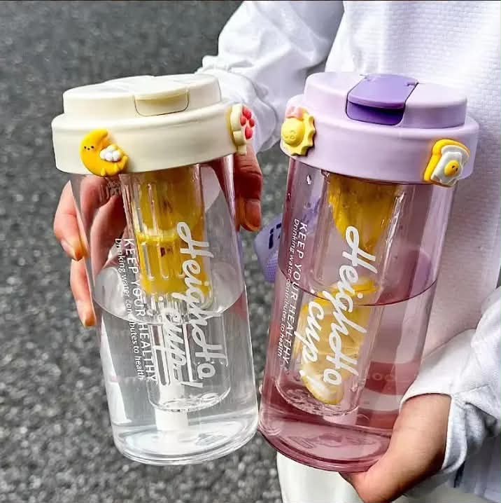 600ml Pastel Straw Tumbler & Dual-Port Water Bottle  (Random Colours)