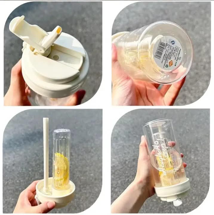 600ml Pastel Straw Tumbler & Dual-Port Water Bottle  (Random Colours)