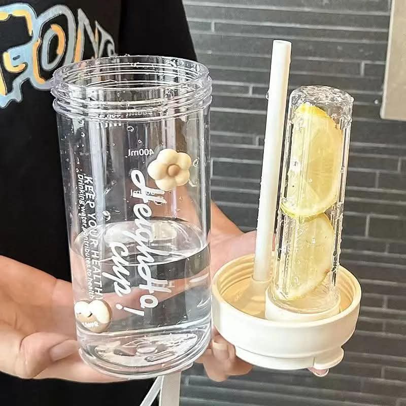 600ml Pastel Straw Tumbler & Dual-Port Water Bottle  (Random Colours)