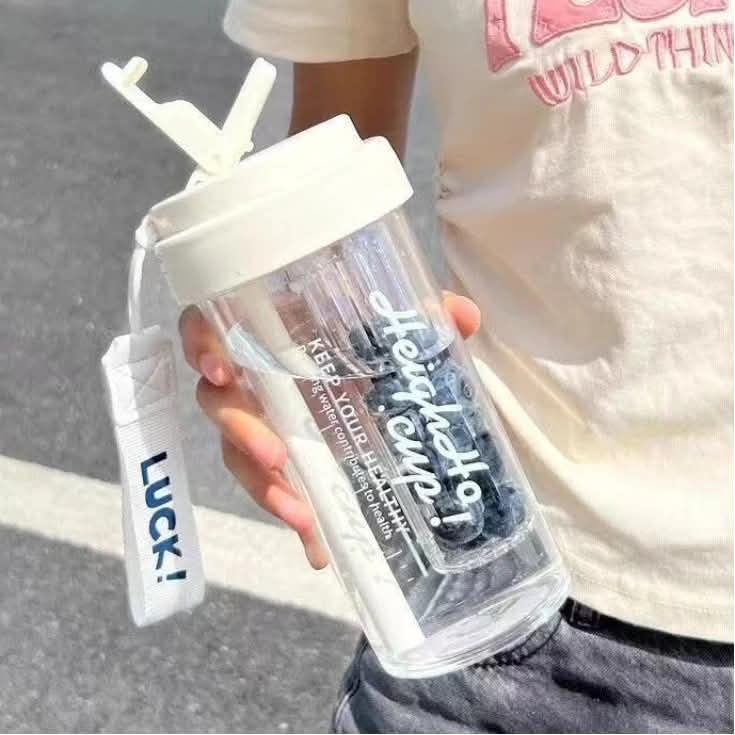 600ml Pastel Straw Tumbler & Dual-Port Water Bottle  (Random Colours)