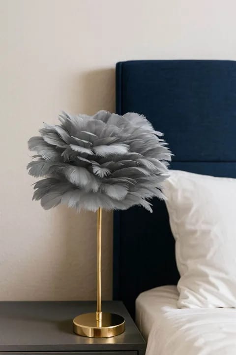 Elegant 18" Feather Table Lamp with Golden Metal Base
