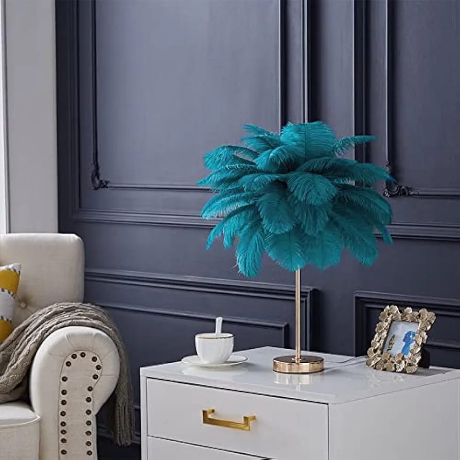 Elegant 18" Feather Table Lamp with Golden Metal Base