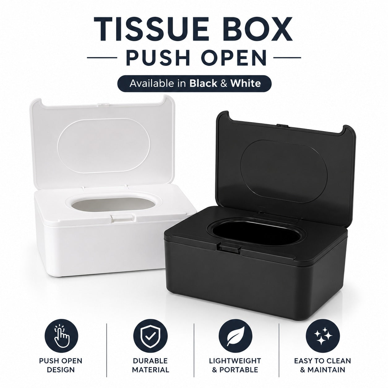 Soft-Open Push Button Tissue Box (High-Quality Plastic)