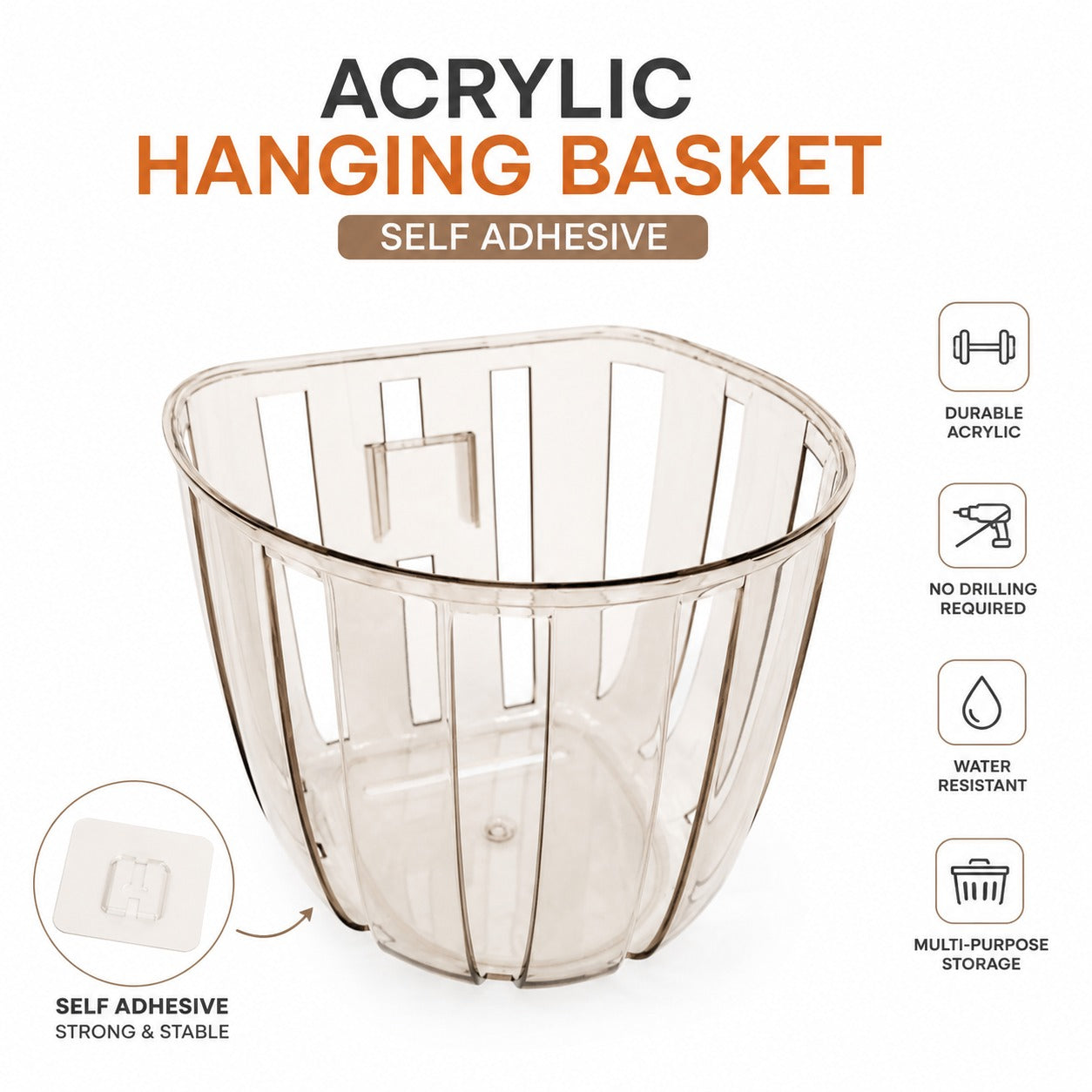 Self-Adhesive Clear Acrylic Wall Hanging Storage Basket