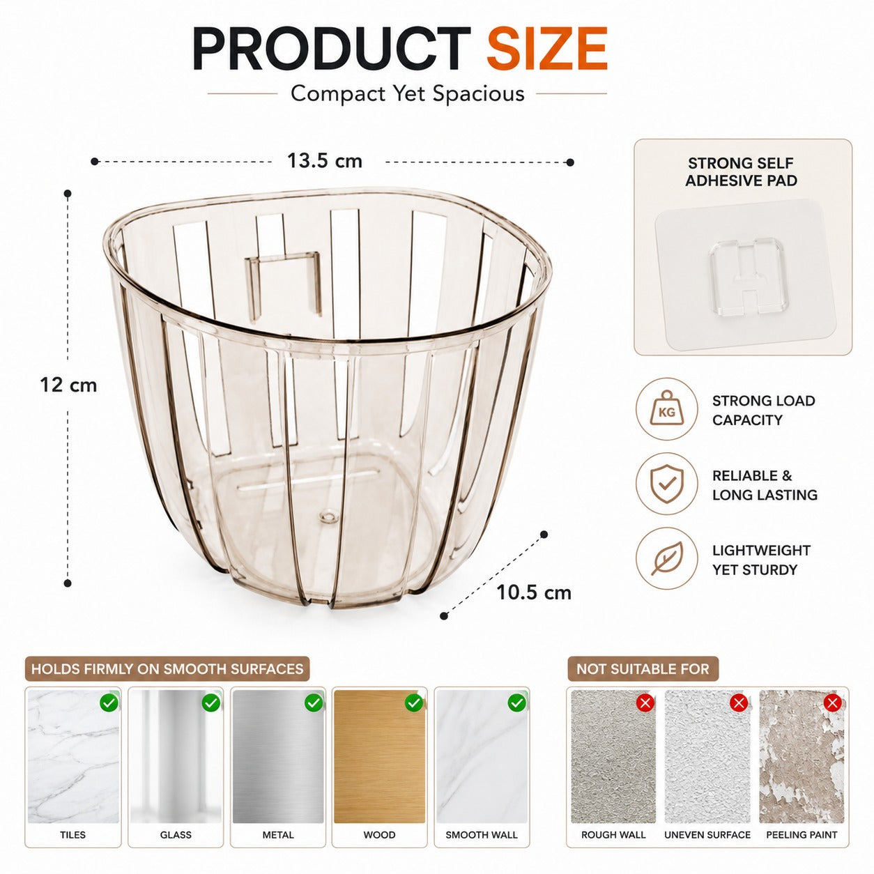 Self-Adhesive Clear Acrylic Wall Hanging Storage Basket
