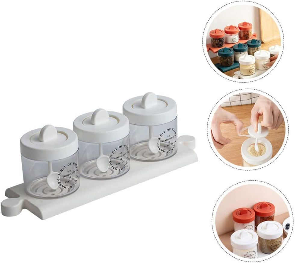 3-in-1 Plastic Masala Jar Organizer Set with Spoons & Tray