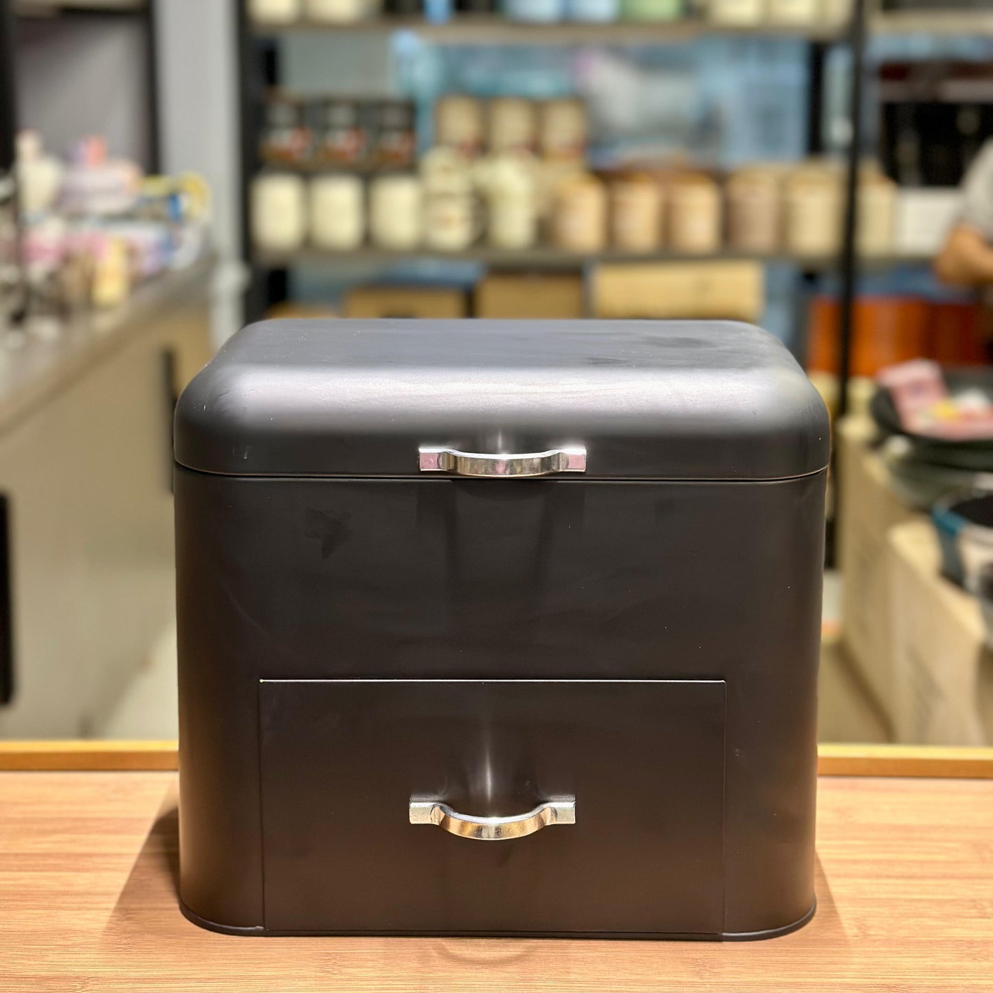 2-Tier Wooden Bread Box with Built-In Slice Compartment Drawer