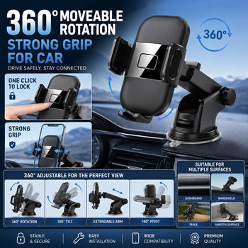 360° Rotatable Rearview Mirror Car Phone Holder with Strong Grip