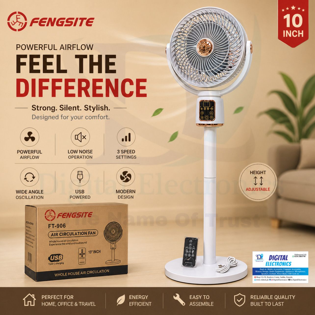 2-in-1 Smart Rechargeable Pedestal Stand Fan