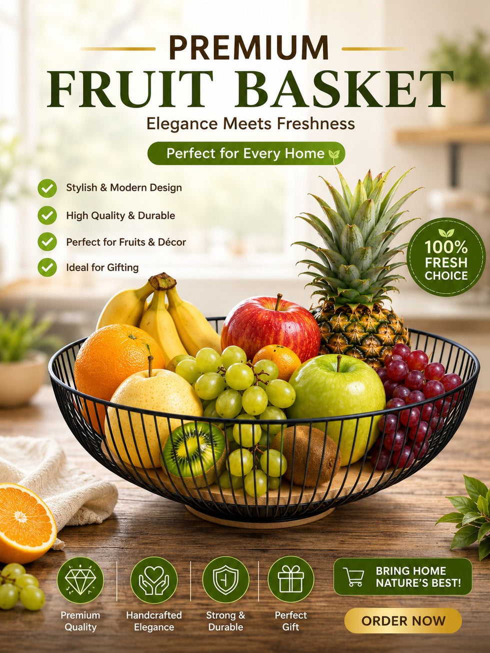 Geometric Metal Wire Fruit Bowl