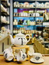 5-Piece Ceramic Tea Set with Wooden Organizer