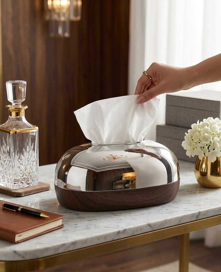 Majestic Oval Tissue Dispenser - Luxury Wood Base Cover