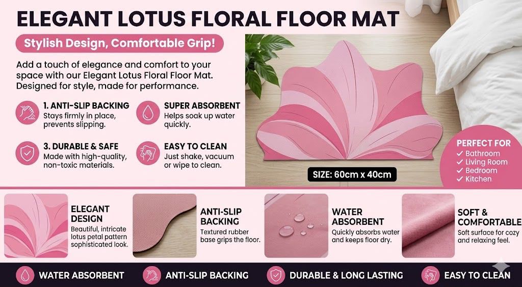 Elegant Anti-Slip Mat - Luxury Floral Absorbent Rug