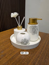 4-Piece Ceramic Bathroom Set - Ivory Floral Tray Kit