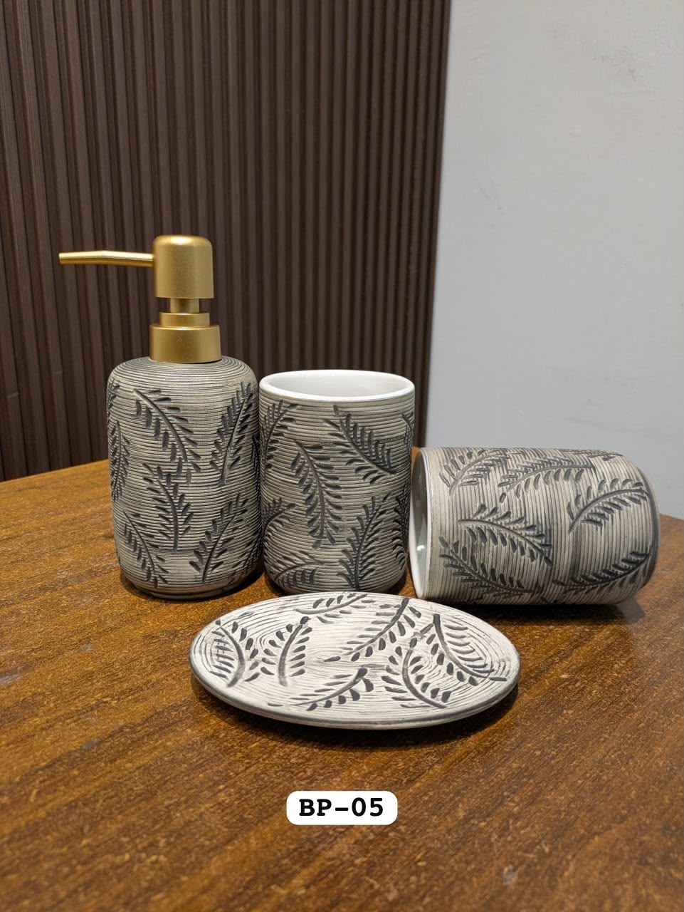 4-Piece Bathroom Accessories Set - Charcoal Soap Dispenser