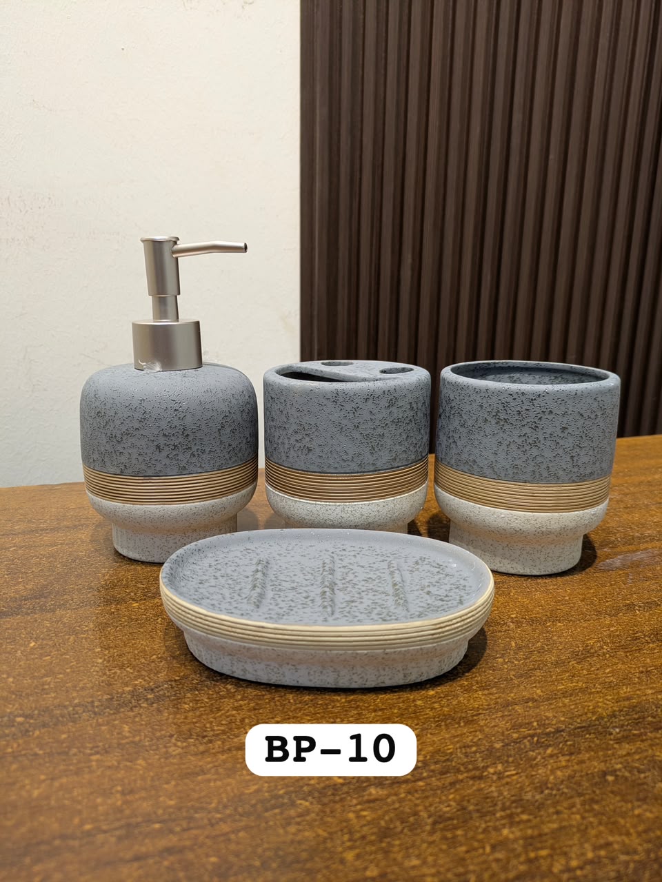 4-Piece Bathroom Accessories Set - Grey Speckled Ceramic Kit