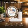 Premium Circle Photo Frame with Integrated Pen Holder Desk Organizer