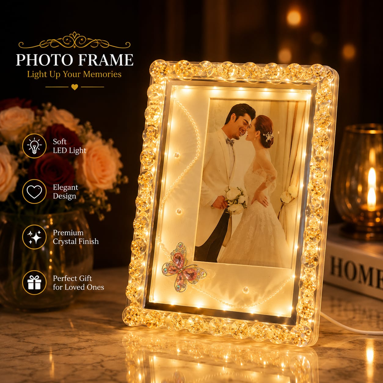 Premium LED Crystal Photo Frame - Luminous Memory Display