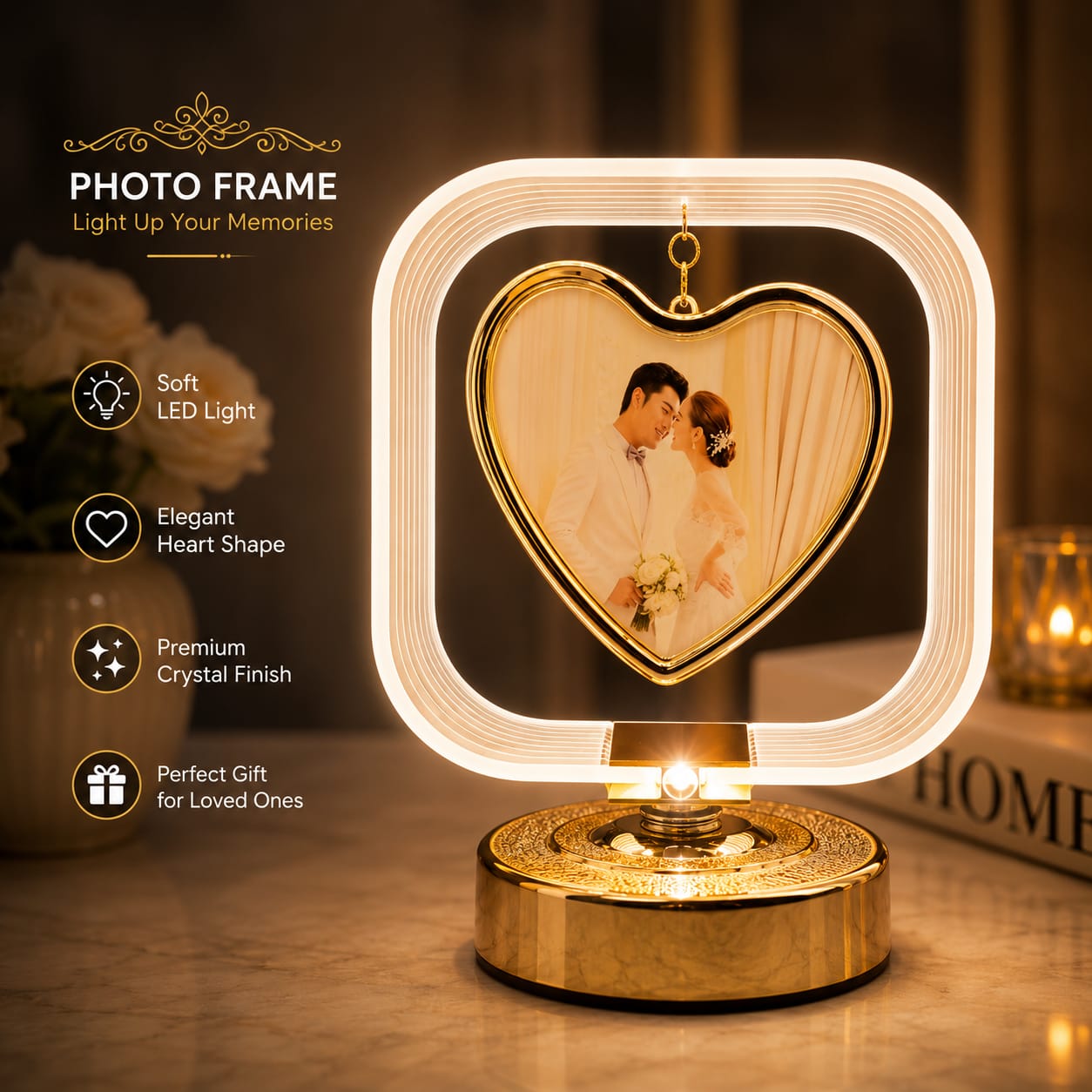 Premium LED Floating Photo Frames - Heart Shape Halo Stand