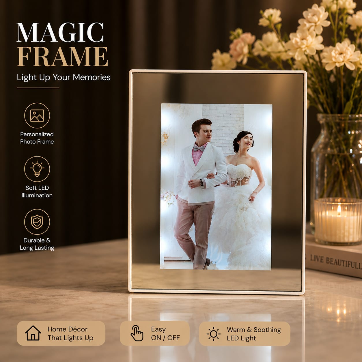 Premium LED Photo Frame - Magic Backlit Mirror Memory Showcase