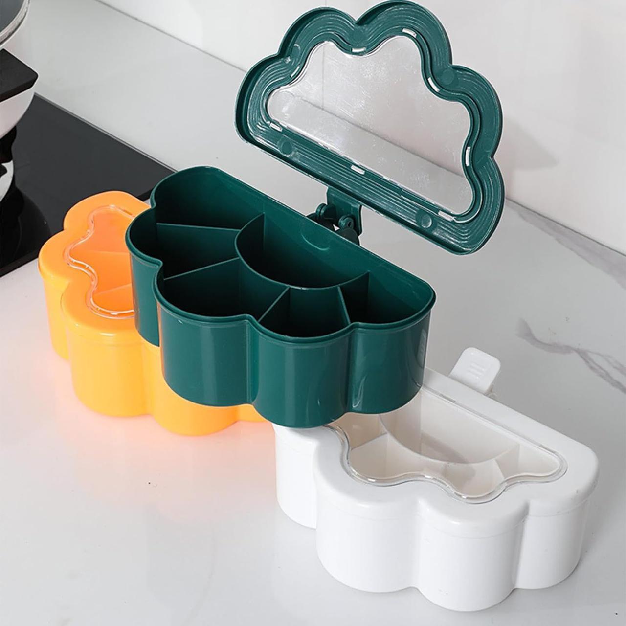 Premium 6-Compartment Spice Organizerm- -Integrated Masala Box with Spoons