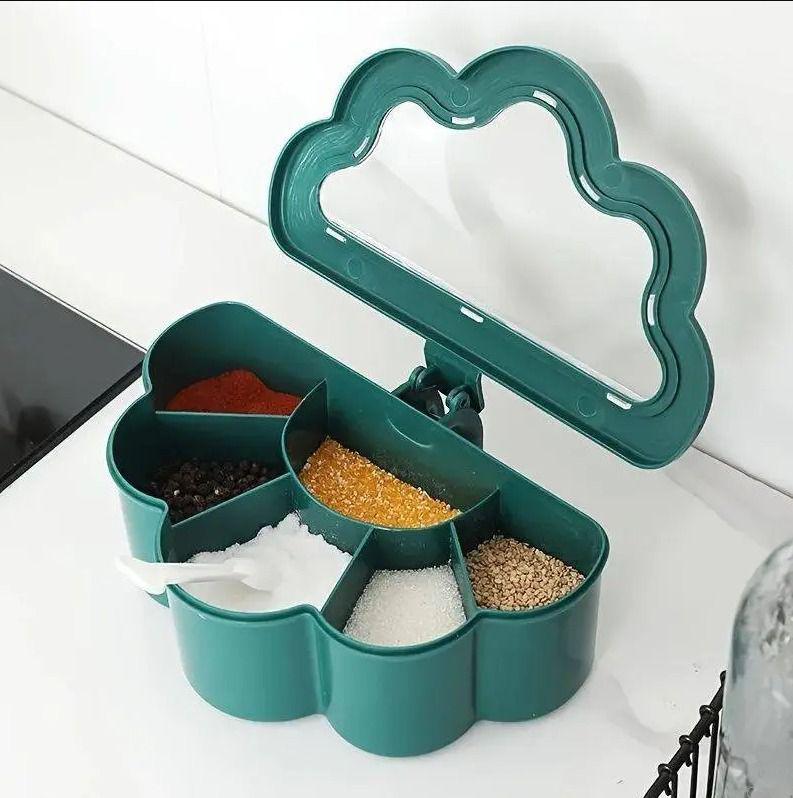Premium 6-Compartment Spice Organizerm- -Integrated Masala Box with Spoons