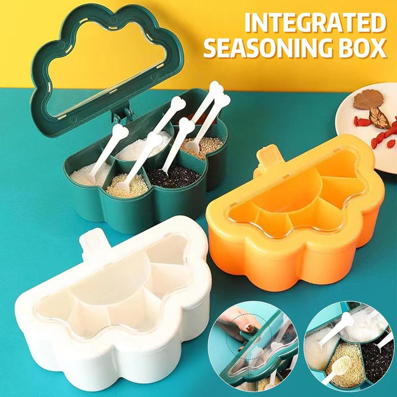 Premium 6-Compartment Spice Organizerm- -Integrated Masala Box with Spoons
