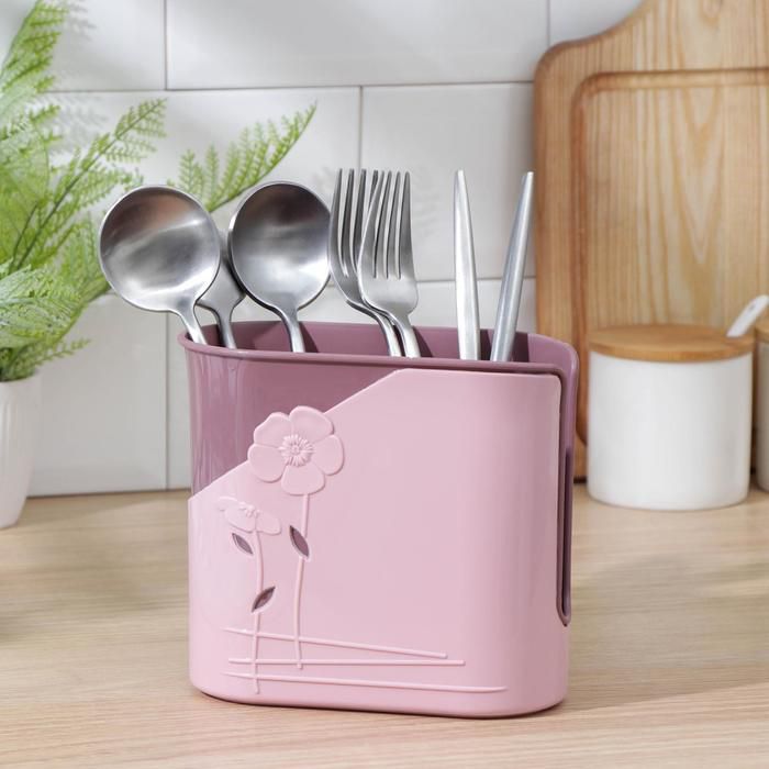 Premium Plastic Cutlery Holder: Dual Slot Spoon Organizer Station