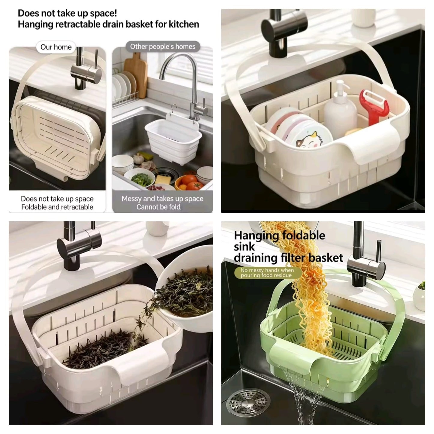 Premium Hanging Foldable Sink Drain Basket - Retractable Kitchen Filter & Organizer