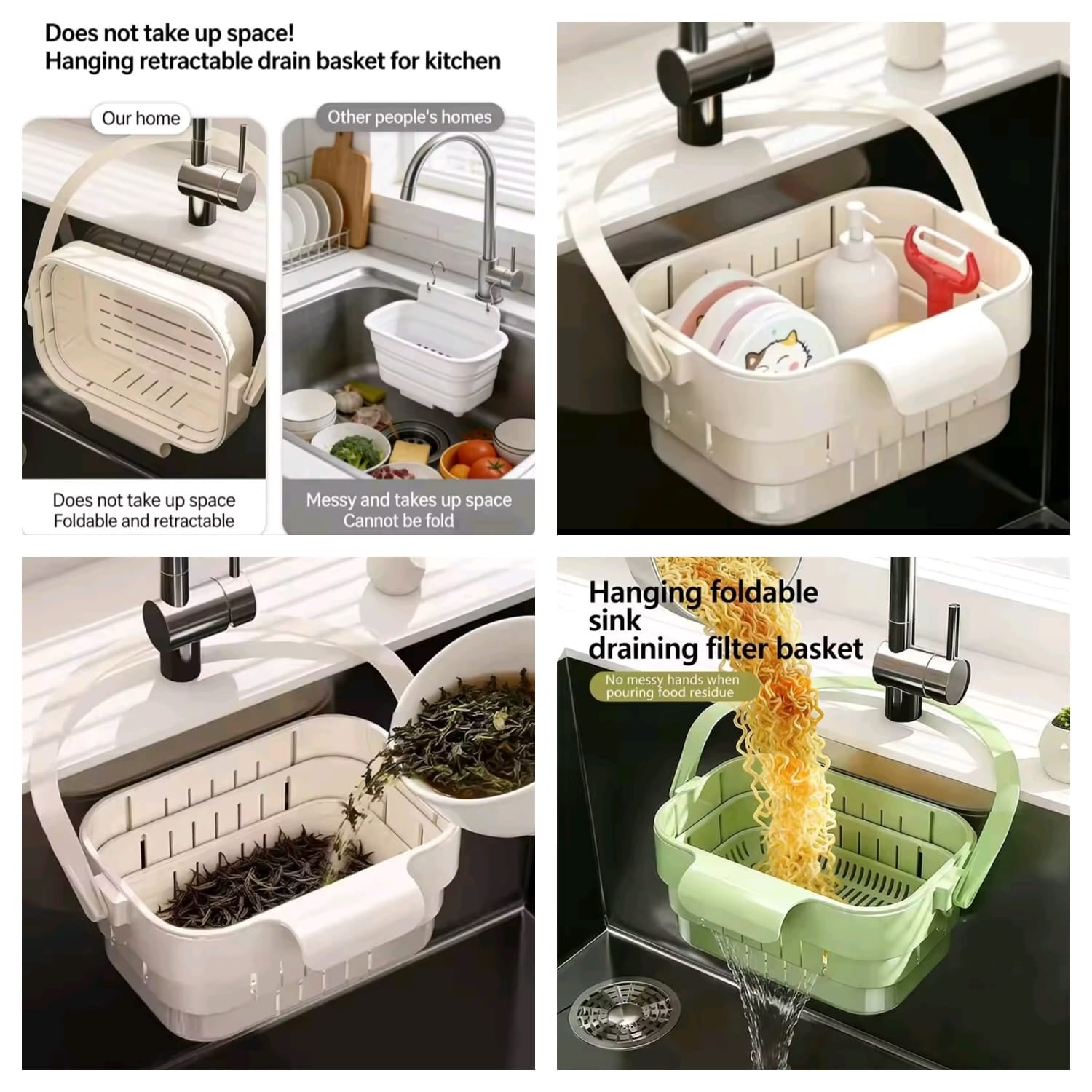 Premium Hanging Foldable Sink Drain Basket - Retractable Kitchen Filter & Organizer