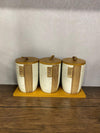 Premium 3-Piece Ceramic Jar Set - Luxury Tea, Sugar & Coffee Canister Trio with Wooden Base