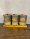 Premium 3-Piece Ceramic Jar Set - Luxury Tea, Sugar & Coffee Canister Trio with Wooden Base