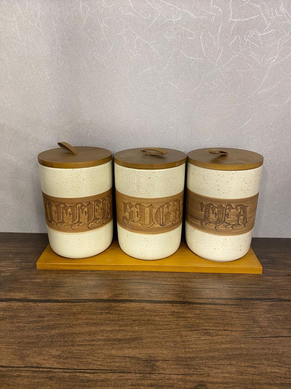 Ceramic Canister Trio - Premium Tea, Sugar & Coffee Station