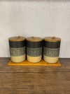 Trio 3-Piece Ceramic Jar Set - Luxury Tea, Sugar & Coffee Canister with Wooden Base