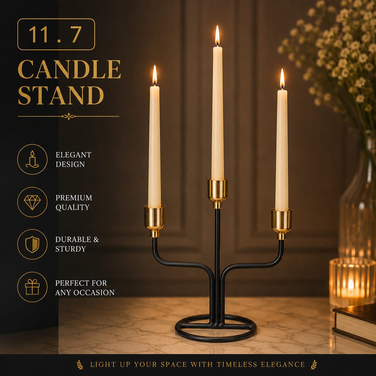 Imperial Majestic 3 Head Metal Candle Stand Showpiece