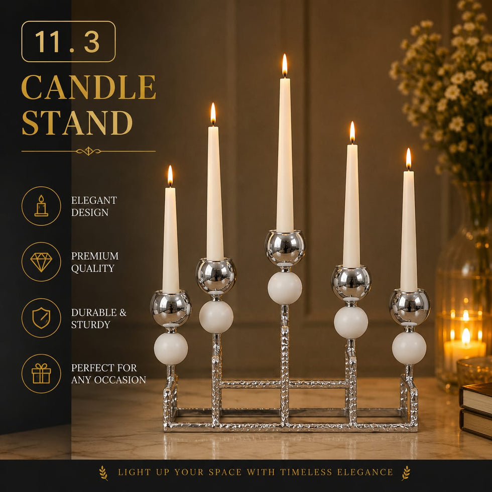 Imperial Sparkle 5 Head Silver Candle Stand Showpiece