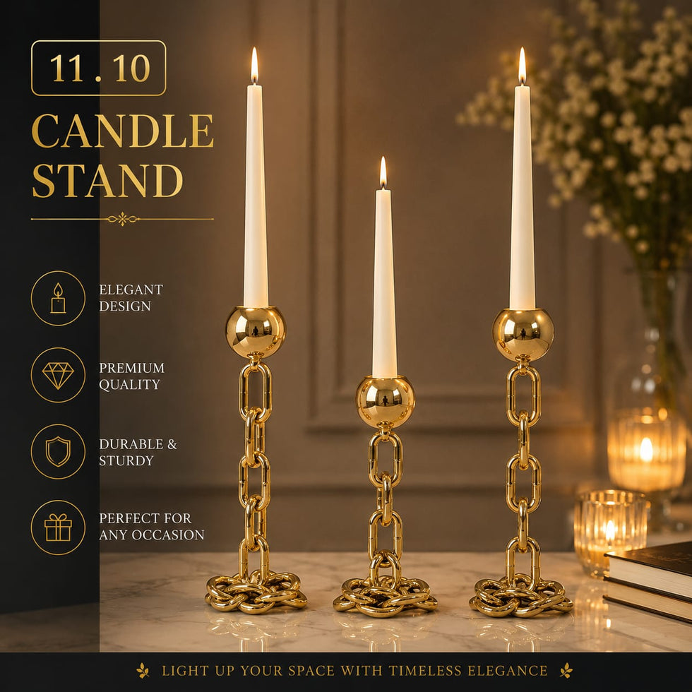 Imperial Majestic 3 Piece Gold Chain Candle Stand Set