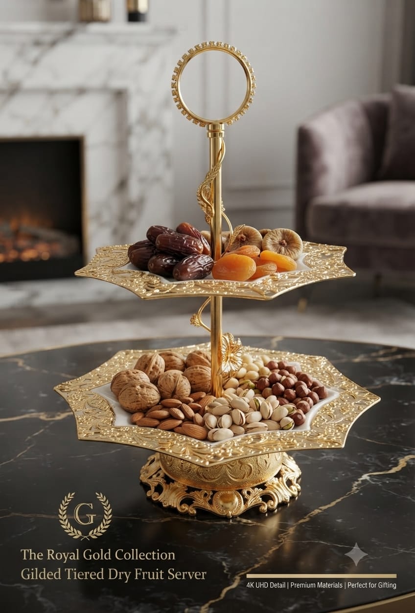 Crown Imperial Server - 2-Tier Golden Ceramic Basket