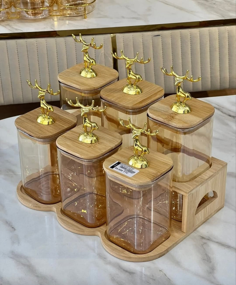 Multi-Tier Canisters - Luxury Glass Jar Set with Wooden Stand