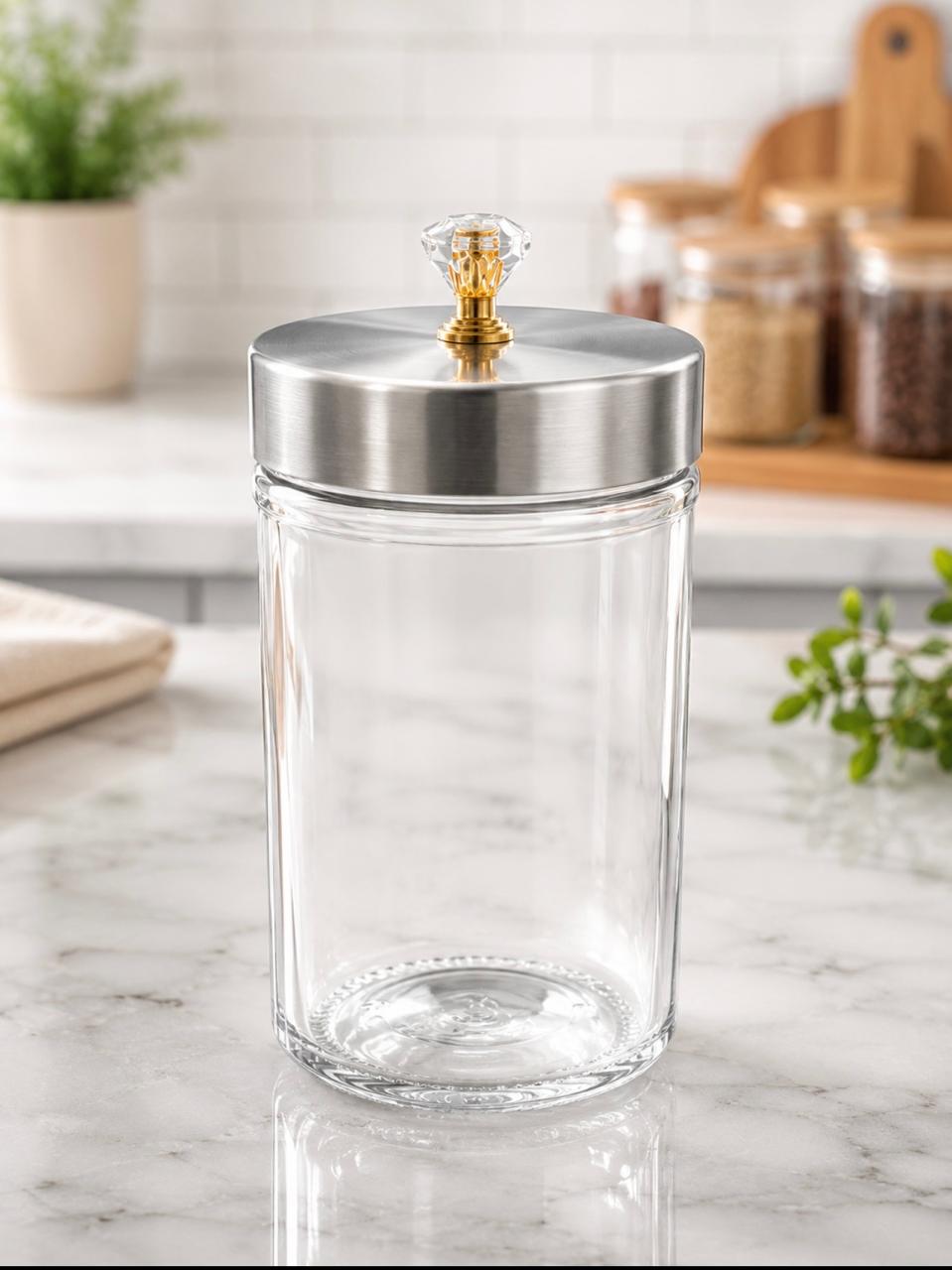 Crystal-Top Glass Canister  - Premium Kitchen Storage Jar