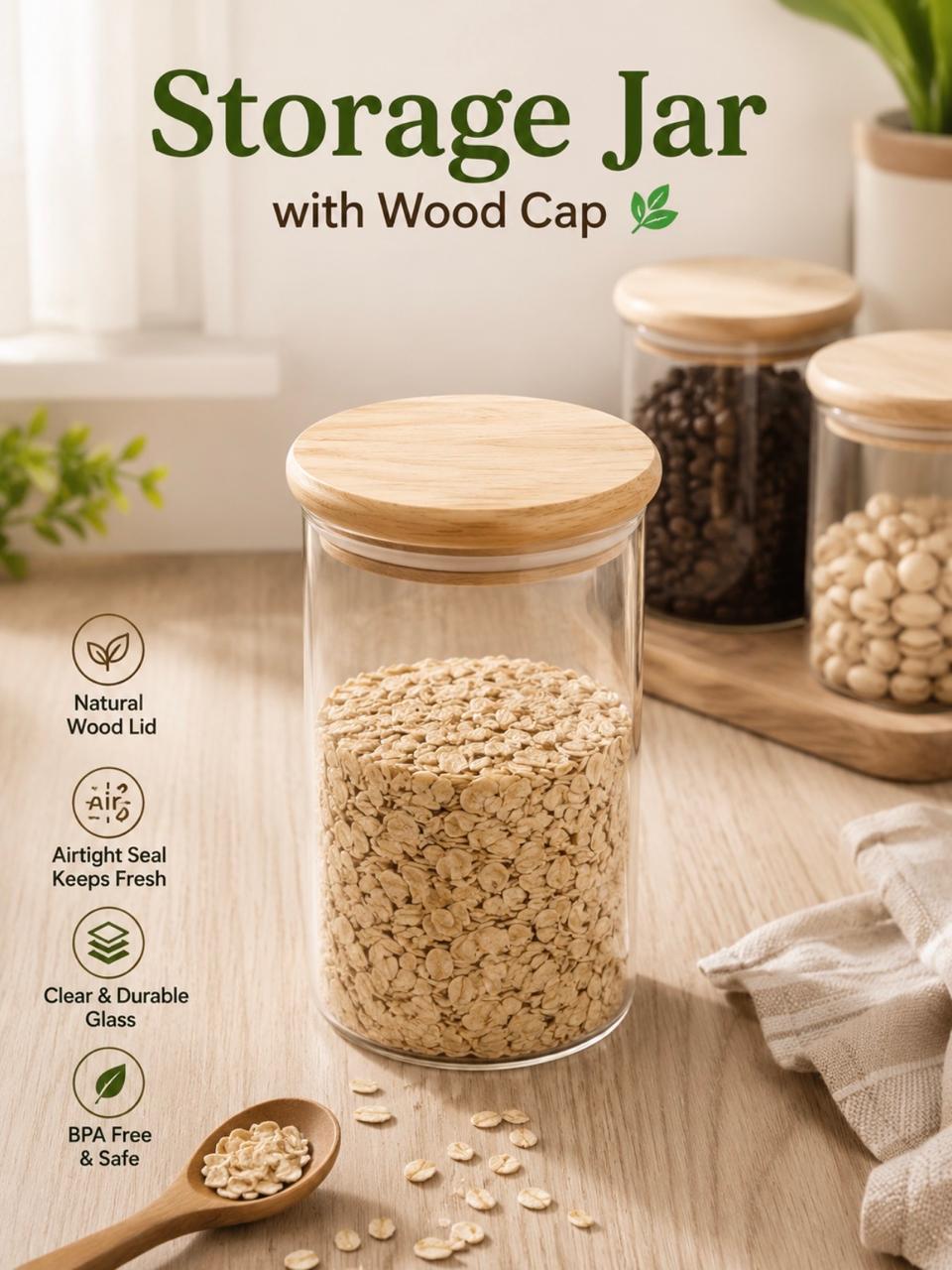 Glass Canisters - Premium Borosilicate Storage Jars with Wooden Lid