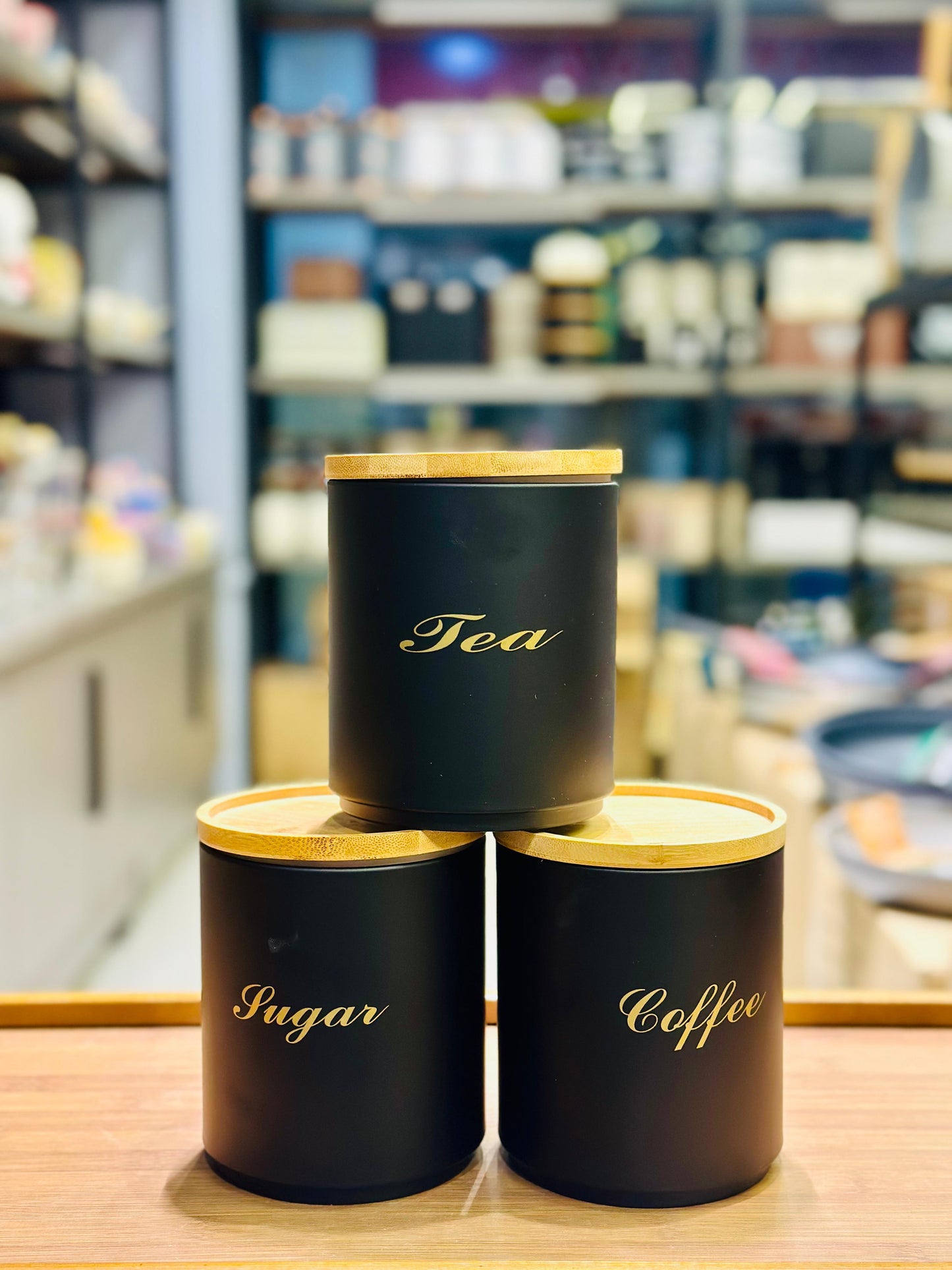 Modern Metal Airtight Tea Coffee Sugar Canisters - 3-Piece Storage Jar Set