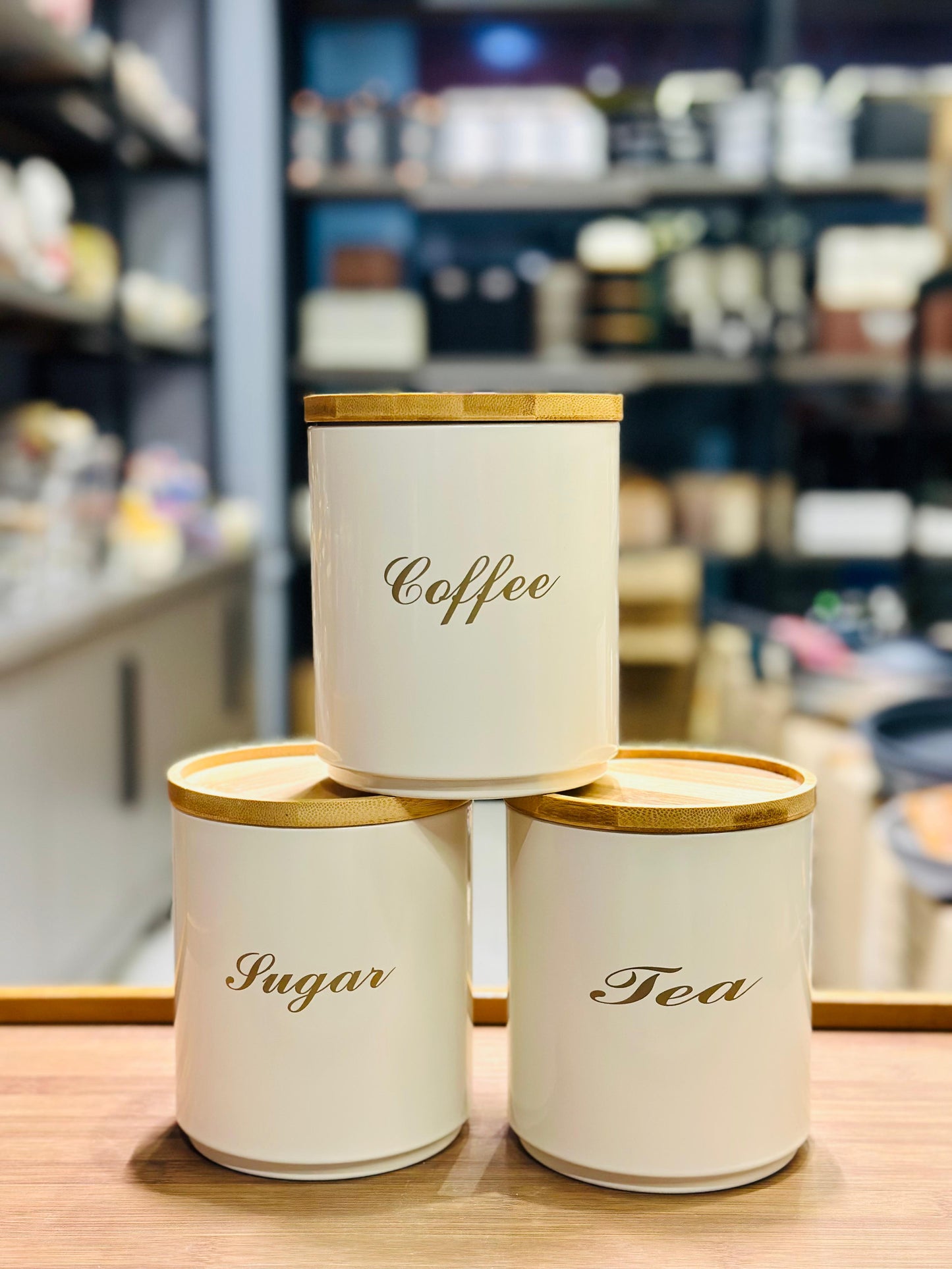 Modern Metal Airtight Tea Coffee Sugar Canisters - 3-Piece Storage Jar Set