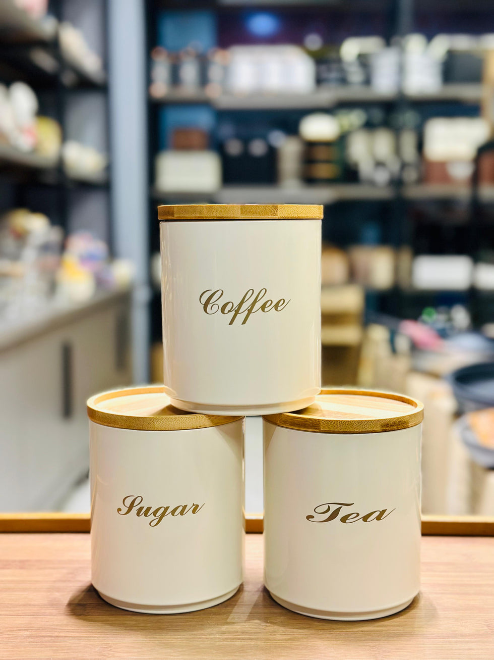 Modern Metal Airtight Tea Coffee Sugar Canisters - 3-Piece Storage Jar Set