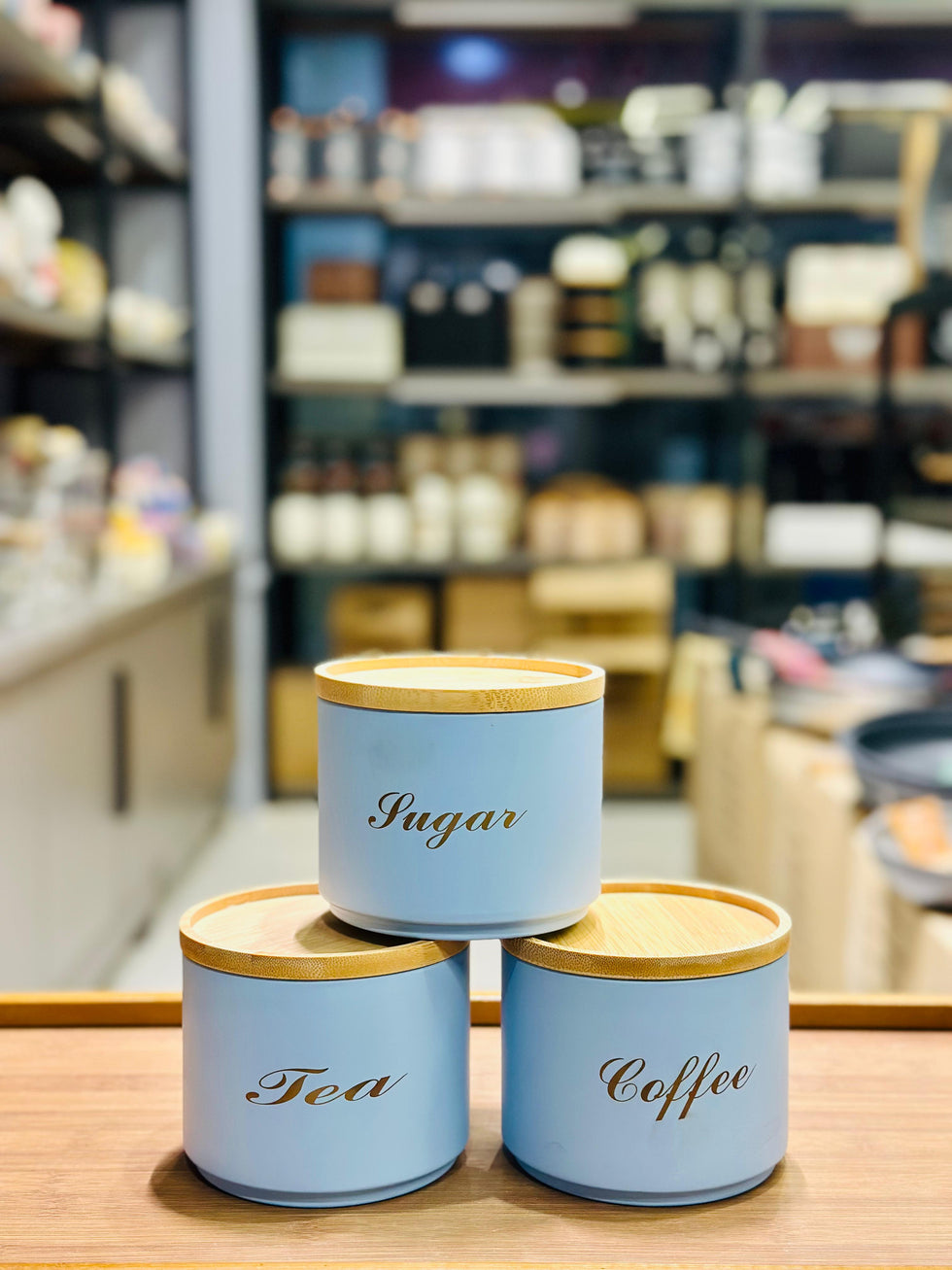 Metal Airtight Tea Coffee Sugar Canisters - 3-Piece Storage Jar Set