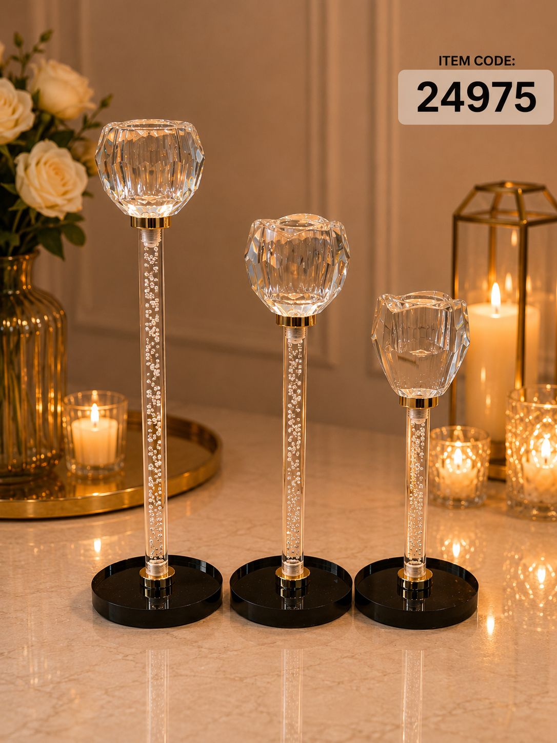 Luxury Crystal Globe Candle Stand Set | Elegant Table Centerpiece