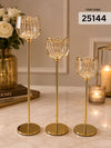 Elegant Crystal Gold Pillar Candle Holder Set