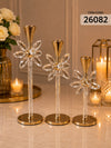 Crystal Flower Gold Taper Candle Stand Set | Elegant Table Centerpiece