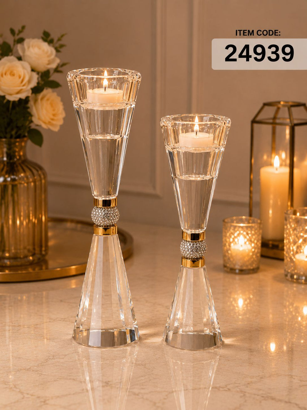 Crystal Hourglass Candle Holder Set - Luxury Table Centerpiece